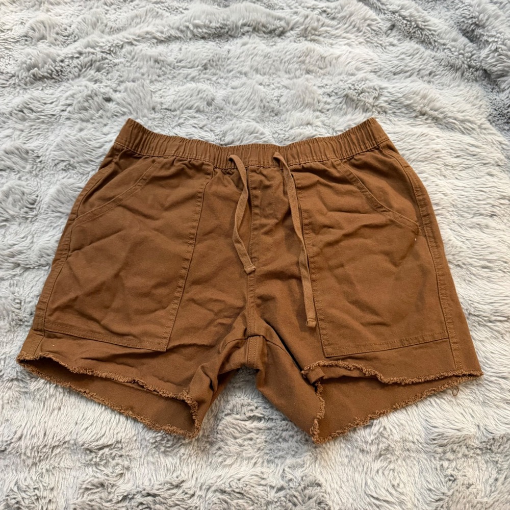 Katin Mens Brown Corduroy Drawstring Shorts Raw Hem Size Medium Tobacco Surf